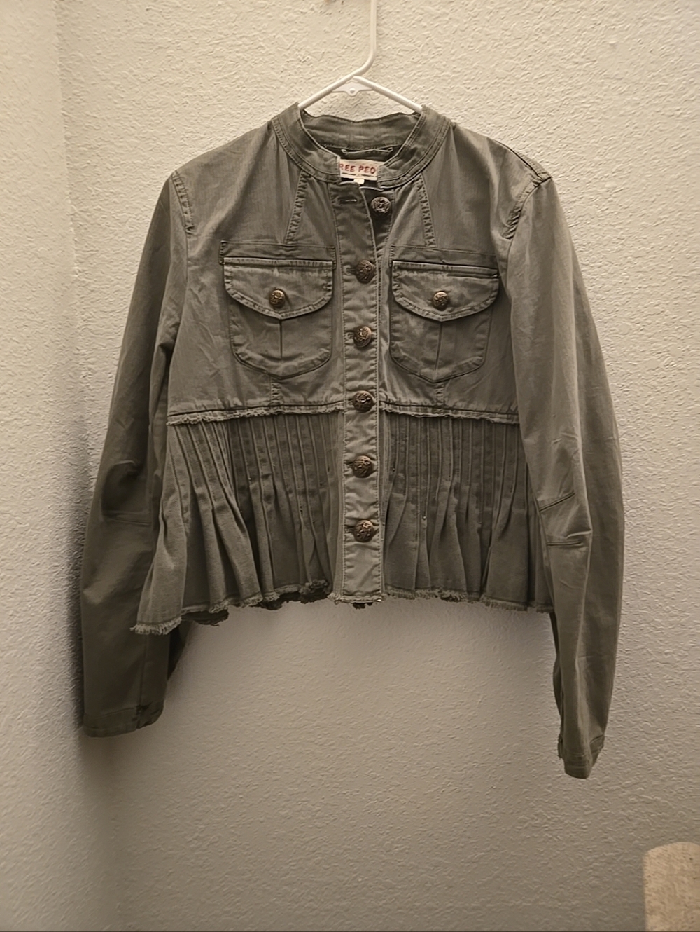Free People Sage Green Ruffle Utility Jacket Size Small